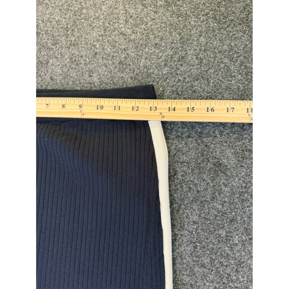Zara Knit Navy Blue Ribbed Maxi Skirt with White Side Stripe Slit Size Small - Picture 4 of 8
